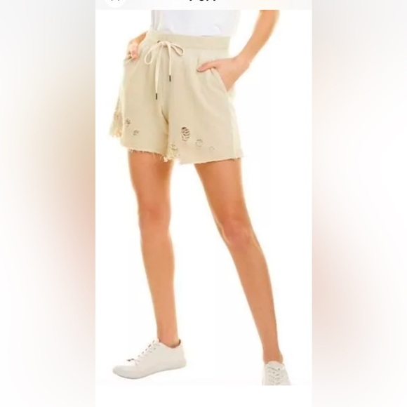 n:philanthropy Womens Coco Distressed Casual Walking Shorts Beige NWT - Picture 2 of 11